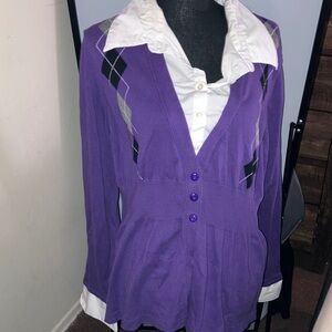 Purple Women's cardigan with White Collar